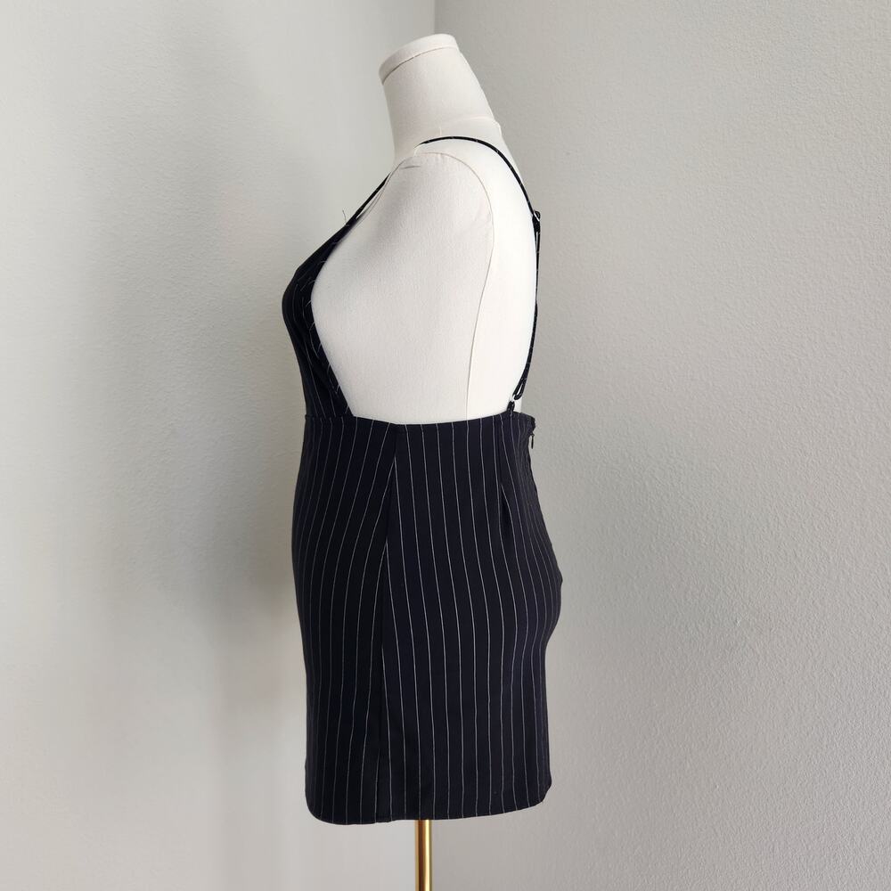 Forever 21 Black White Pinstripe Bodycon Backless Mini Dress Office Siren M - Picture 2 of 8